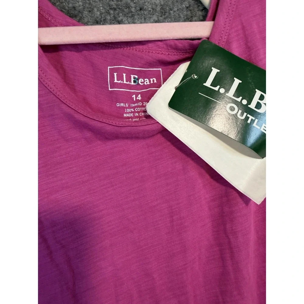 NWT L.L. Bean Girls Size 14 Pink Yellow Pattern Knit Dress 100% Cotton